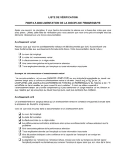 Liste de vérification Documentation du processus de discipline