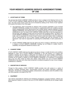 Website Service Agreement Terms of Use