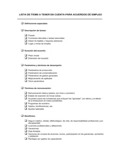 Lista de ítems a tener en cuenta acuerdos laborales