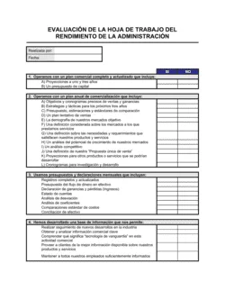 Planilla para la evaluación del desempeño de la gestión