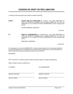 Cession de droit de réclamation