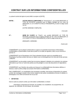 Contrat sur les informations confidentielles