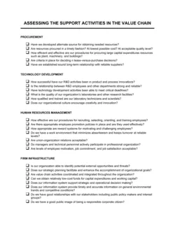 Assessing the Support Activities in the Value Chain