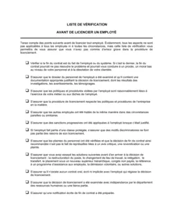 Liste de vérification Pour le licenciement d'un employé