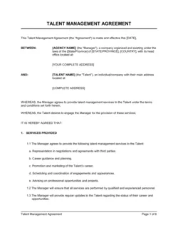 Talent Management Agreement