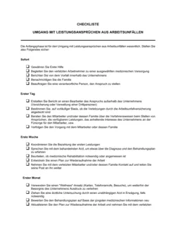 Checkliste Umgang mit Leistungsansprüchen aus Arbeitsunfällen