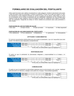 Formulario de evaluación para el postulante