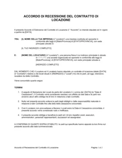 Accordo di recessione del contratto di locazione