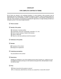 Checklist Contract Terms and Provisions