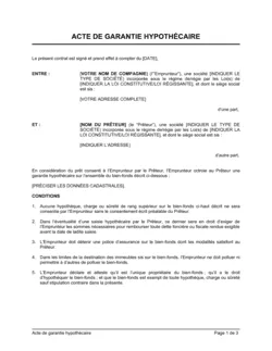 Acte de garantie hypothécaire