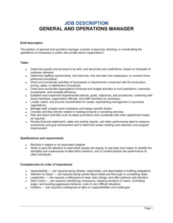 General and Operations Manager Job Description