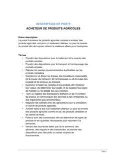 Acheteur de produits agricoles Description de poste