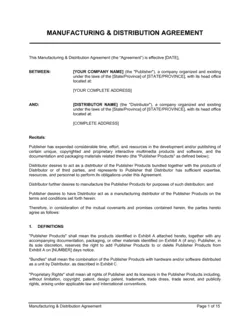 Manufacturing Distribution Agreement