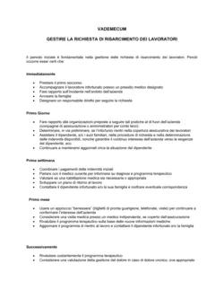 Vademecum gestione richiesta di risarcimento da parte dei lavoratori