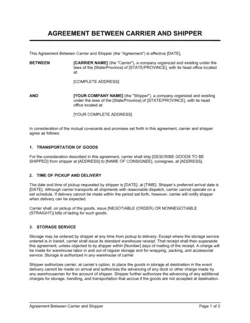 Agreement Between Carrier and Shipper