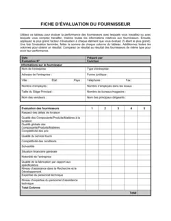 Fiche d'évaluation des fournisseurs