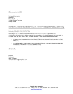 Notificación de asamblea especial de los accionistas