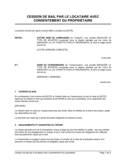 Cession de contrat de bail avec consentement du propriétaire