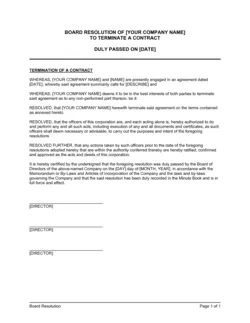 Board Resolution to Terminate a Contract