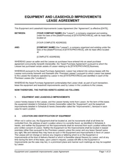 Equipment and Leasehold Improvements Lease Agreement Long