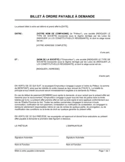 Billet à ordre payable à demande