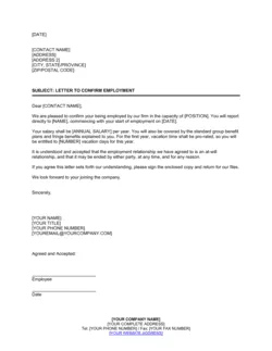 Letter Confirming Employment