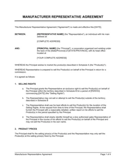 Manufacturer Representative Agreement