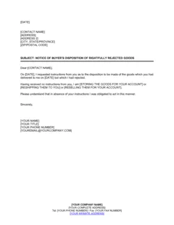 Notice of Buyer's Disposition of Rightfully Rejected Goods