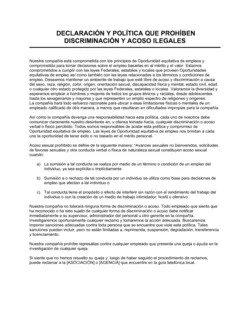 Declaración y política que prohíben la discriminación ilegal