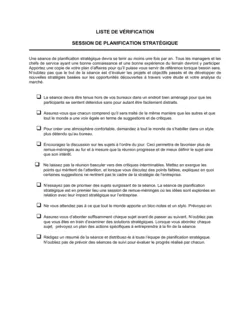 Liste de vérification Pour la tenue d'une session de planification stratégique