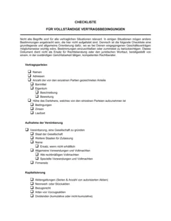 Checkliste Vorvertrag zur Unternehmensgründung