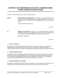 Contrat de confidentialité avec le bénéficiaire d'une licence d'utilisation