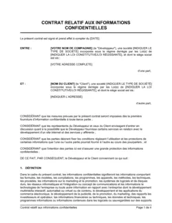 Contrat relatif aux informations confidentielles