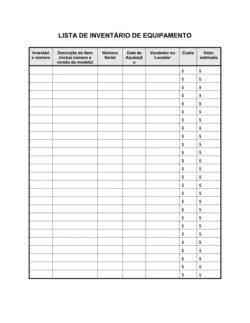 Lista de Conferência Lista de Inventário de Equipamento