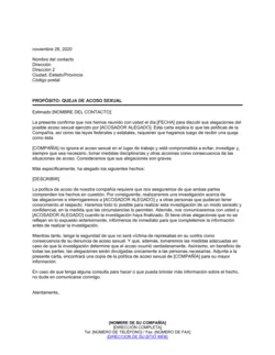 Carta para demandante de acoso sexual