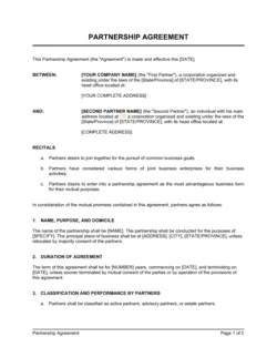 Partnership Agreement Short Form