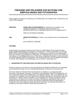 Freigabe und Erlaubnis zur Nutzung von Empfehlungen und Photografien