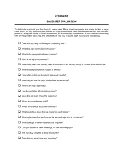 Checklist Sales Rep Evaluation