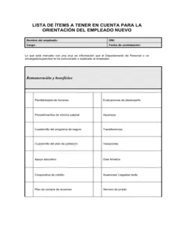 Lista de ítems a tener en cuenta orientación para nuevo empleado