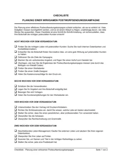 Checkliste - Planung einer wirksamen Postwurfsendungskampagne