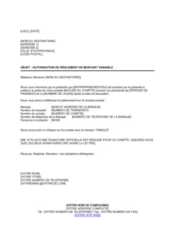 Autorisation de règlement de montant variable