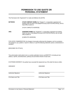 Permission to Use Quote or Personal Statement