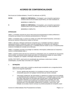 Acordo de Confidencialidade (Serviços de Processamento de Dados)