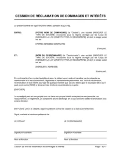 Cession de droit de revendication de dommages-intérêts