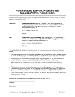 Vereinbarung zur Verlängerung der Zahlungsfristen für Schulden