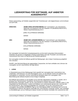 Lizenzvertrag für Software  auf Anbieter ausgerichet