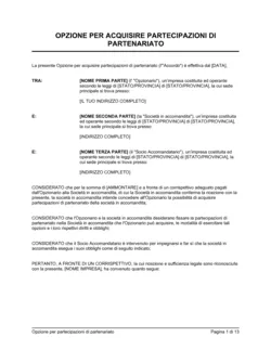 Opzione per acquisire partecipazioni di partenariato