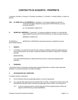 Contratto d'acquisto proprietà immobiliare versione breve