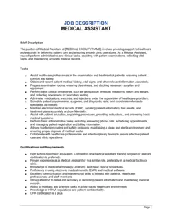 Medical Assistant Job Description