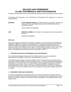 Release and Permission to Use Testimonial and Photographs